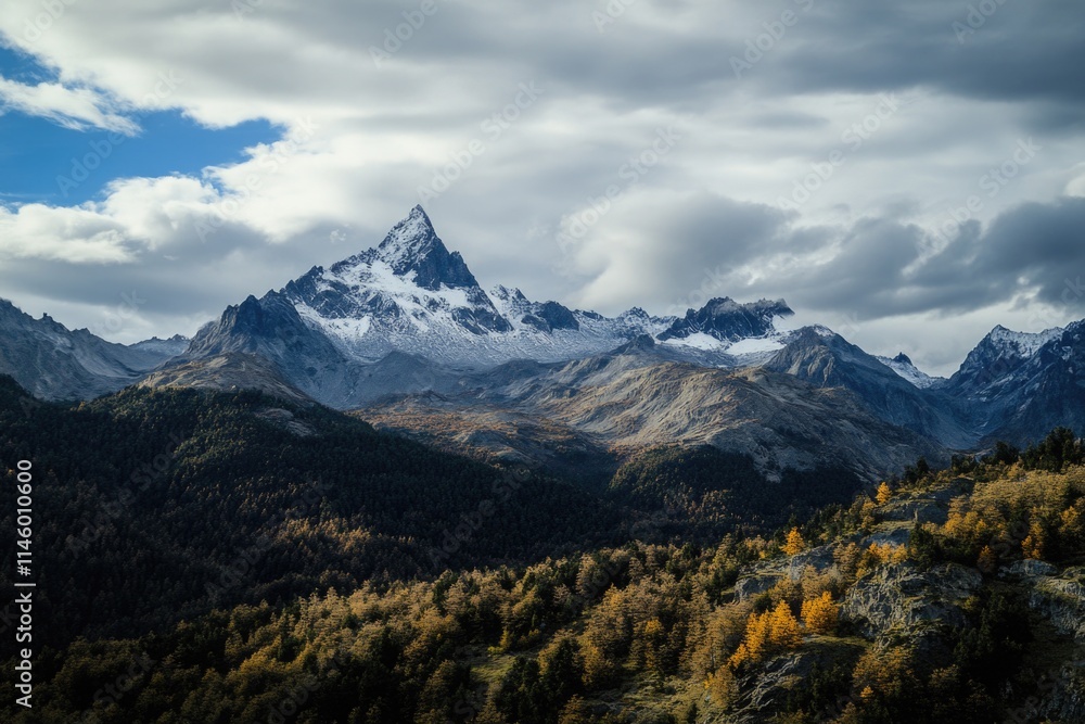 A scenic view of a mountain range with a few trees scattered across the landscape A scenic view of a mountain range with a few trees scattered across the landscape