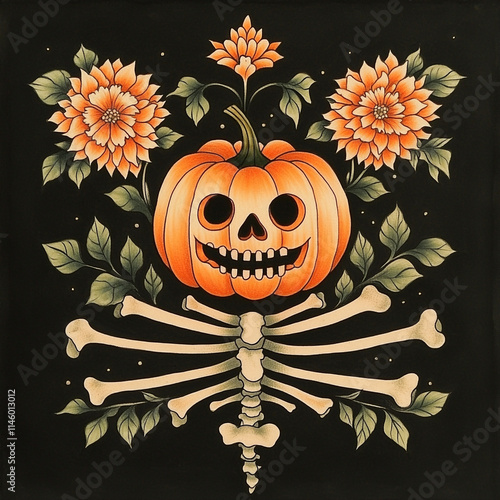 Jack o lantern tattoo flash illustration photo