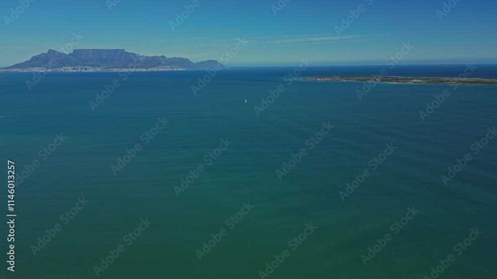 Atlantic Ocean off coast of Cape Town. Table Mountain in background. Aerial Atlantic Ocean off coast of Cape Town. Table Mountain in background. Aerial