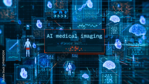 Futuristic fictional interface for ai driven healthcare, remote patient monitoring, online medical consultation and diagnosis, artificial intelligence medical imaging (3d render)