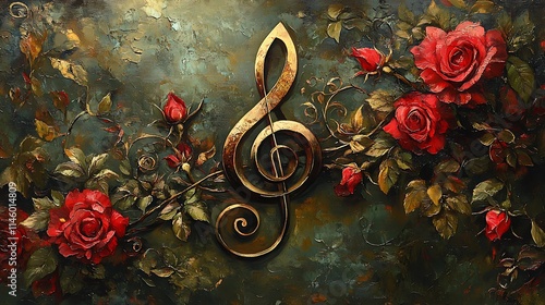 Golden Treble Clef Amidst a Bouquet of Red Roses