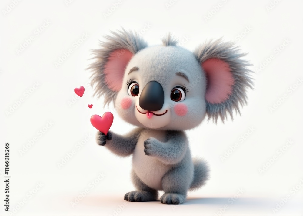 Adorable koala holding a heart-shaped object as a Valentine’s Day greeting card design on a plain background Adorable koala holding a heart-shaped object as a Valentine’s Day greeting card design on a plain background