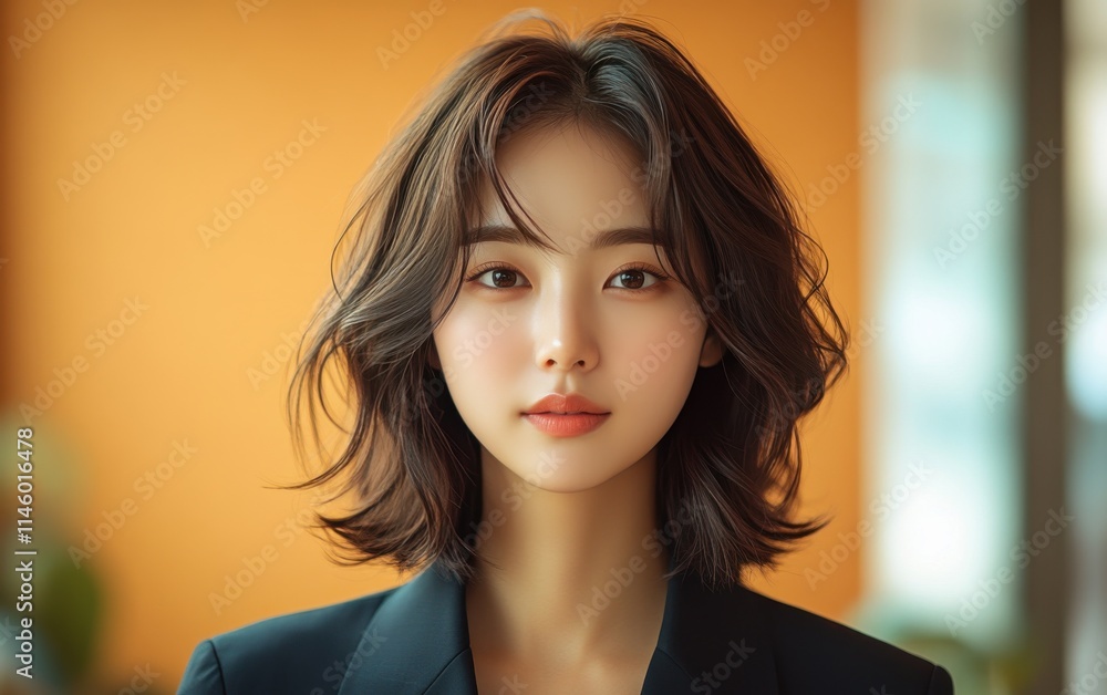 A woman in a suit is smiling for the camera A woman in a suit is smiling for the camera