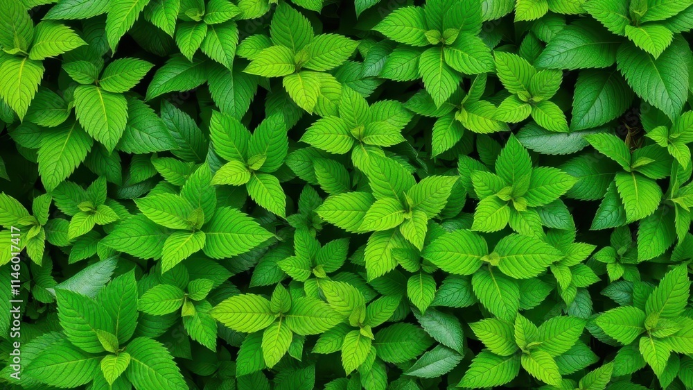 Lush green foliage featuring various leaves and textures, pattern, lush Lush green foliage featuring various leaves and textures, pattern, lush