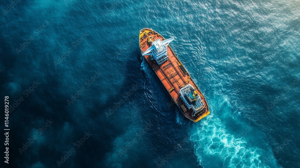 An oil dredger vessel actively seeks oil in the open sea, showcasing the essential role of boats and ships in petroleum extraction and exploration across the vast ocean.