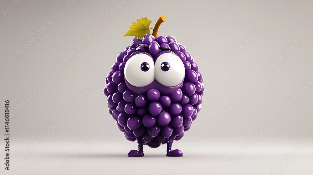 Fototapeta premium Cute cartoon grape with surprised expression.