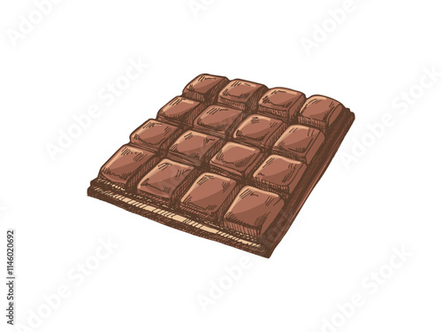 Hand-drawn colored chocolate bar sketch in vintage style illustration