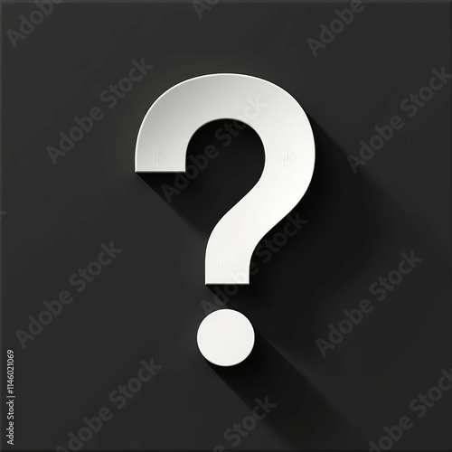 3D White Question Mark with Drop Shadow - Black Background