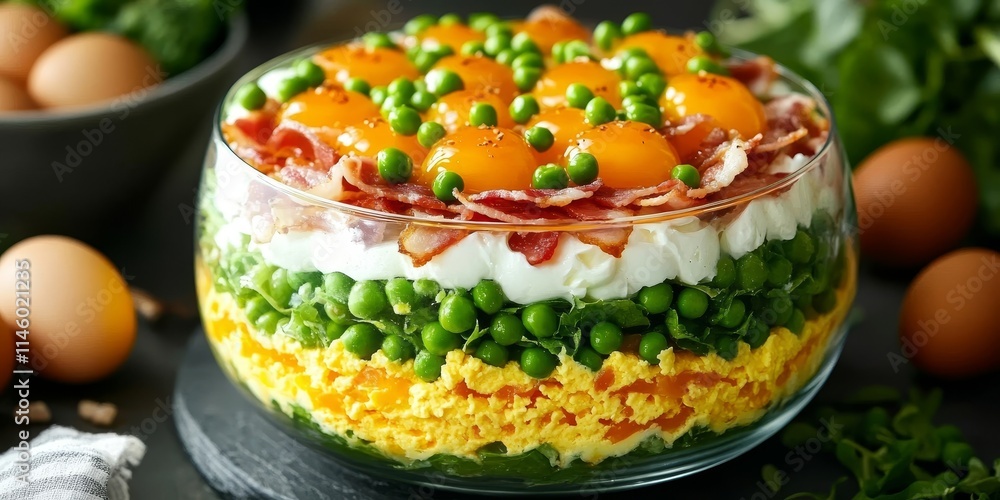 Delicious homemade seven layer salad featuring eggs, bacon, peas, and crisp lettuce, perfect for gatherings or a nourishing meal. This seven layer salad combines fresh ingredients for a delightful Delicious homemade seven layer salad featuring eggs, bacon, peas, and crisp lettuce, perfect for gatherings or a nourishing meal. This seven layer salad combines fresh ingredients for a delightful