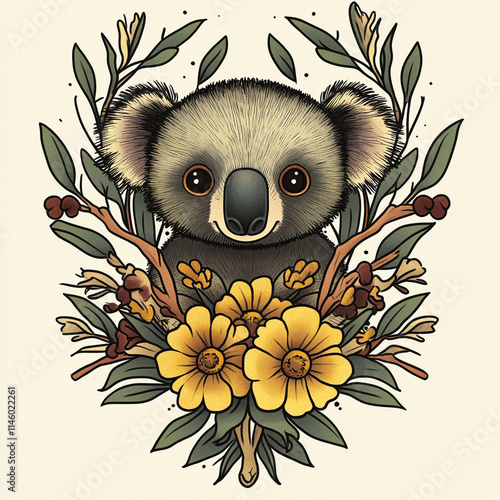 Koala tattoo flash illustration photo