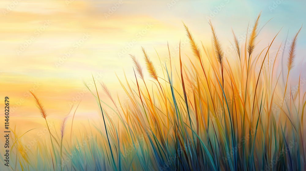A pastel meadow with gentle breezes and swaying grasses , imagine oil painting, impressionist style, landscape, golden hour A pastel meadow with gentle breezes and swaying grasses , imagine oil painting, impressionist style, landscape, golden hour