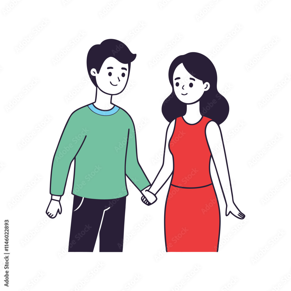 Happy Couple Holding Hands - Vector Illustration for Relationships and Love Themes Happy Couple Holding Hands - Vector Illustration for Relationships and Love Themes