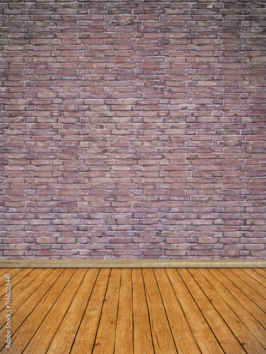 Old bricks wall and wooden floor.