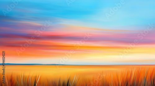 A pastel-hued savannah with golden grass and a soft pink horizon , imagine oil painting, impressionist style, landscape, golden hour