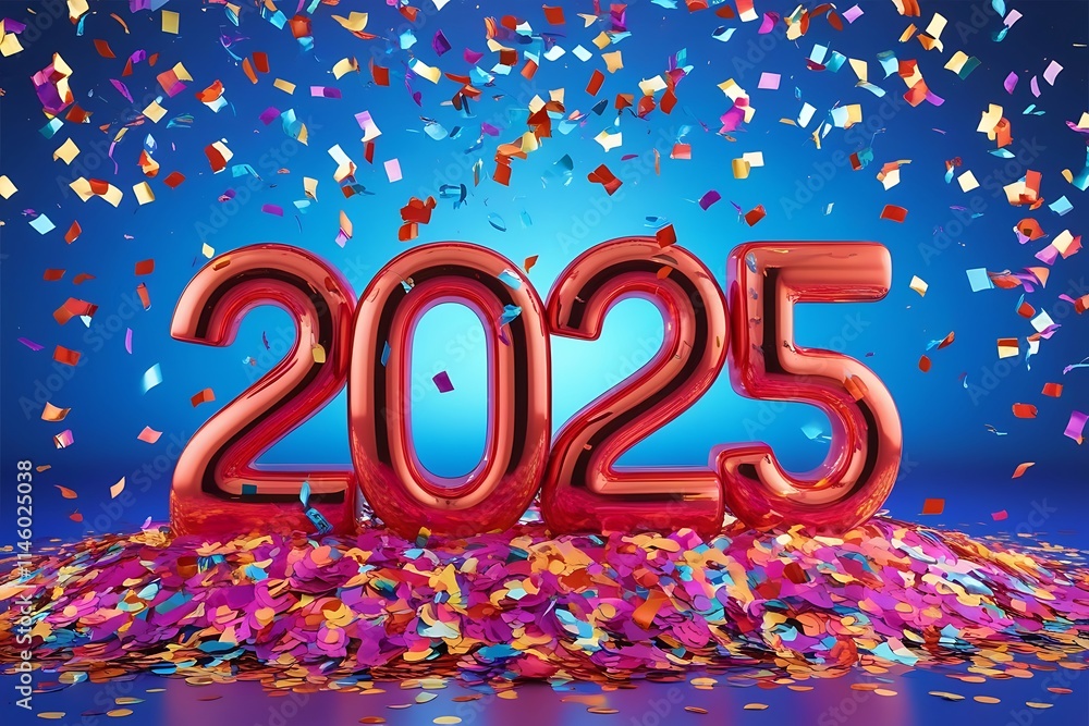 Happy new year 2025 with balloon and color paper Happy new year 2025 with balloon and color paper