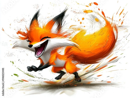 Playful fox character running in a colorful animation digital art whimsical style fantasy environment photo