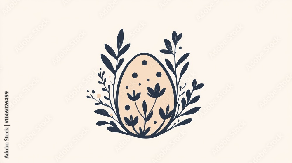 Easter Egg Illustration with Floral and Heart Pattern Easter Egg Illustration with Floral and Heart Pattern