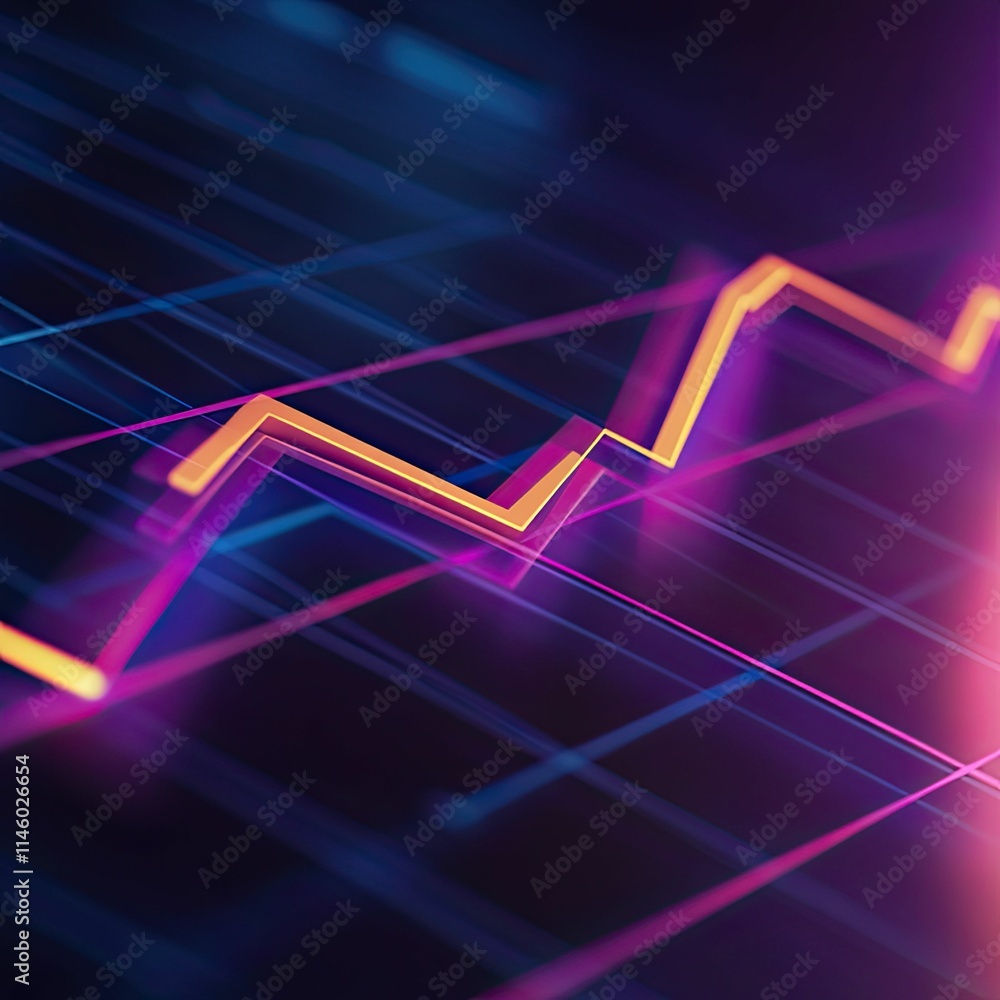 Abstract graph, glowing lines, upward trend. Abstract graph, glowing lines, upward trend.