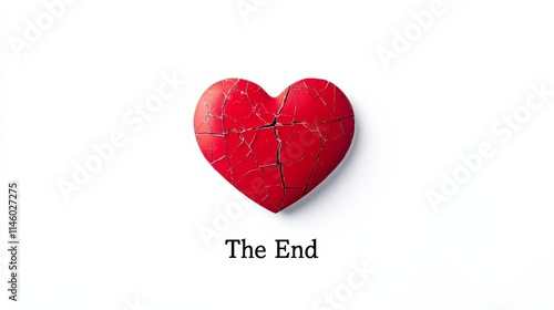 Broken Heart with “The End” Text on White Background.