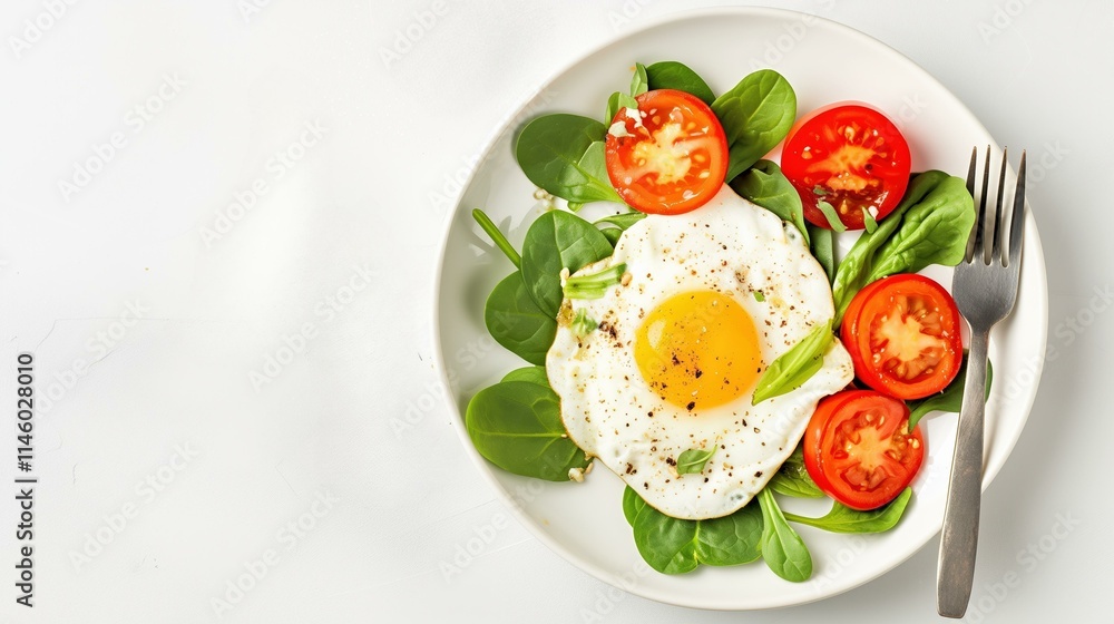 Fresh Ingredients and Scrambled Eggs on a Clean Plate
