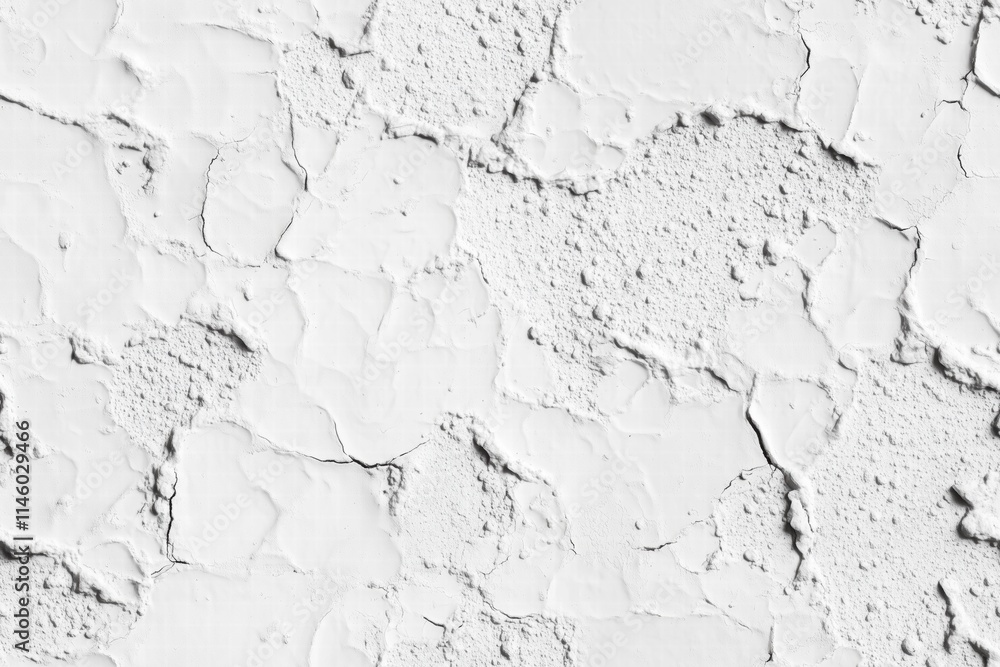 Obraz premium Seamless textured white wall with cracks and uneven surfaces, showcasing a rough and weathered appearance.