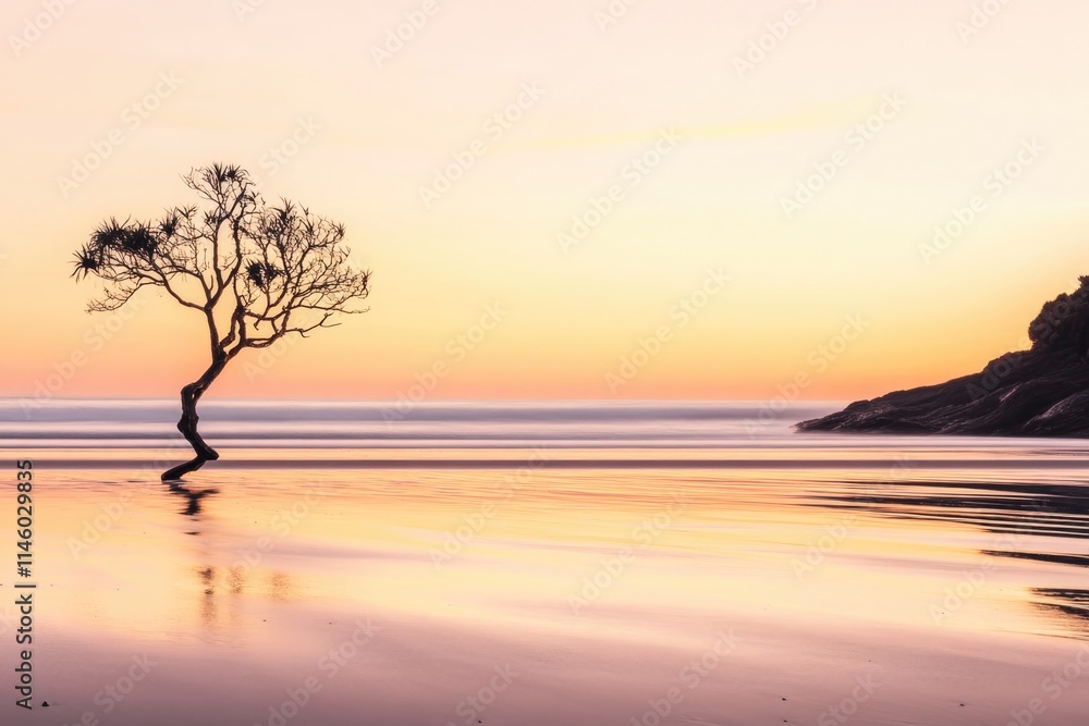 Minimalist Sunset Over New Zealand Coastline for Tranquil Decor and Posters Minimalist Sunset Over New Zealand Coastline for Tranquil Decor and Posters