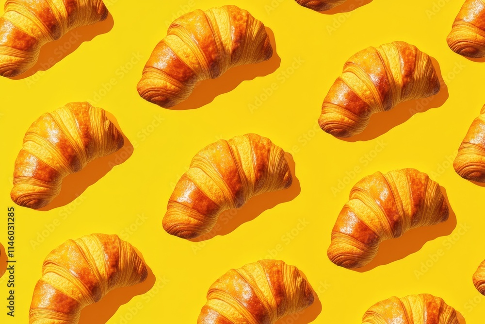 Seamless Isometric Pattern of Golden Croissants for Culinary Design Seamless Isometric Pattern of Golden Croissants for Culinary Design