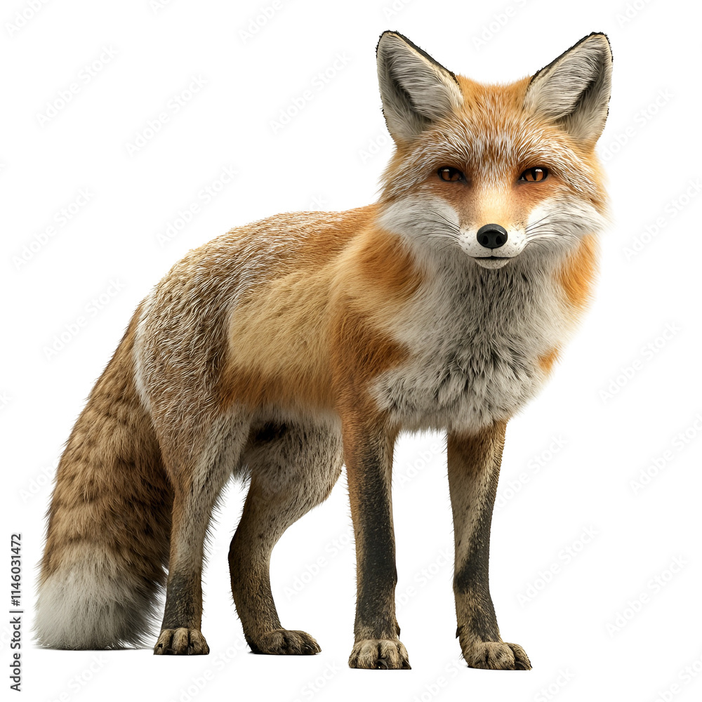 Fototapeta premium Angled view full body shot of a hyperrealistic Crab-Eating Fox animal isolated on a white transparent background