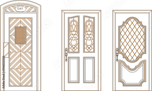 sketch vector illustration silhouette design technical drawing interior furniture old wooden door classic vintage.eps