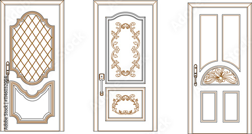 sketch vector illustration silhouette design technical drawing interior furniture old wooden door classic vintage.eps