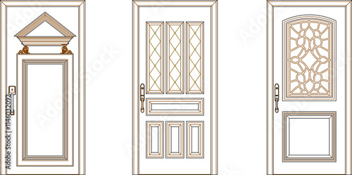 sketch vector illustration silhouette design technical drawing interior furniture old wooden door classic vintage.eps