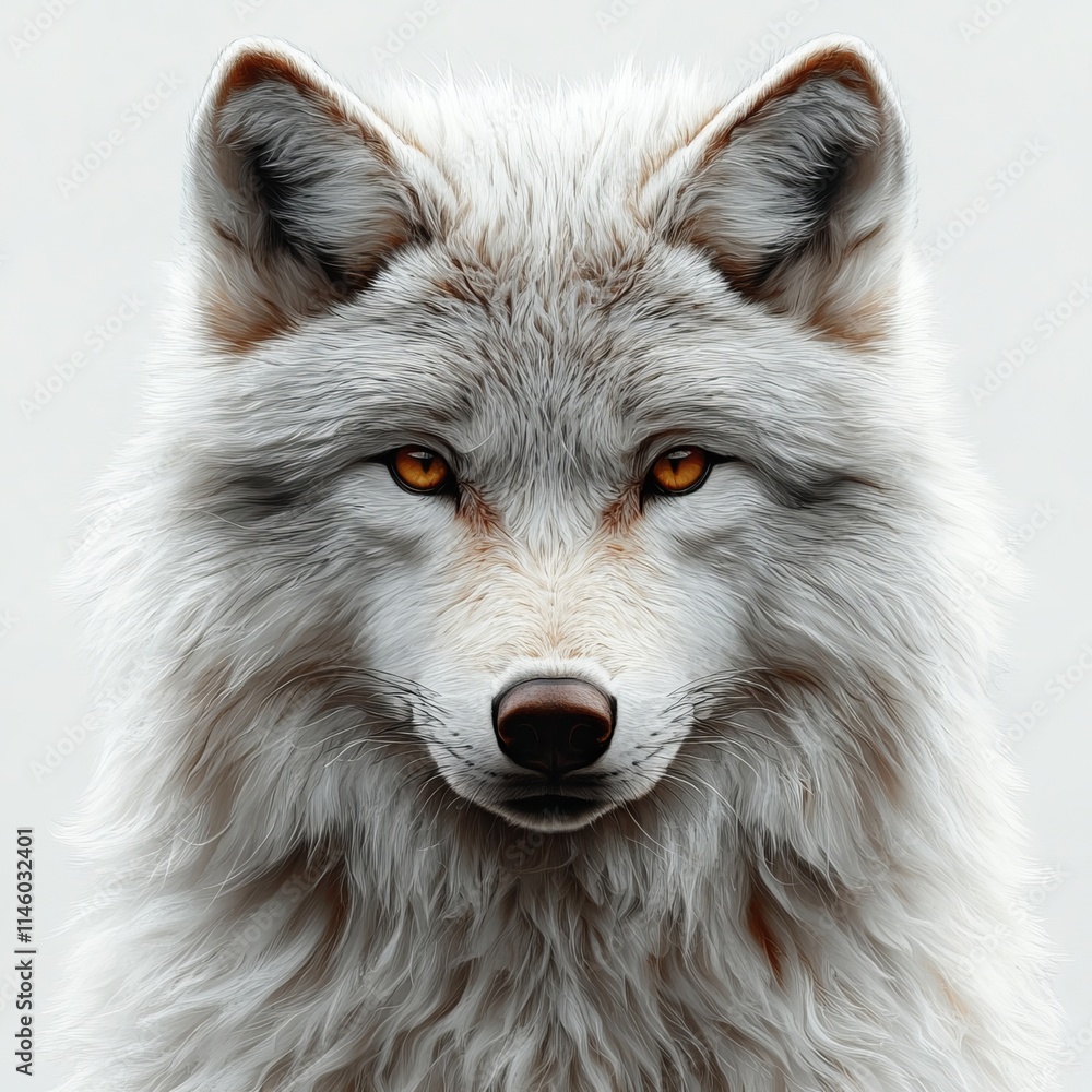Obraz premium White wolf with detailed fur on white background