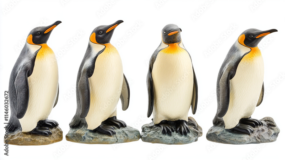 Fototapeta premium Realistic penguin figurines in row, showcasing their unique features and colors