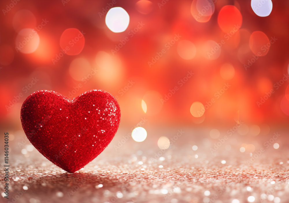 Valentine's Day heart symbolizes love and romance with red glitter and bokeh background, perfect for festive decoration. Valentine's Day heart symbolizes love and romance with red glitter and bokeh background, perfect for festive decoration.