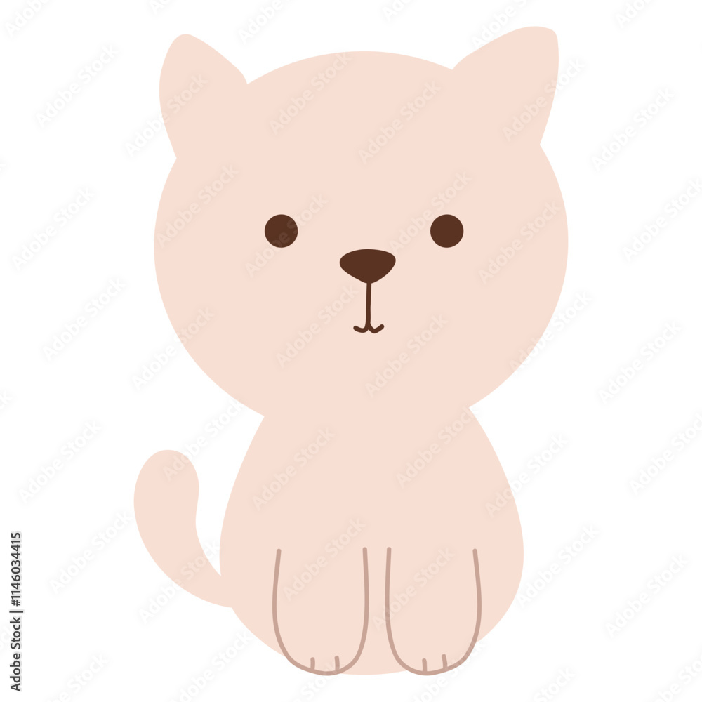 Obraz premium Cute baby kitten, kawaii pastel cat, sitting cat vector illustration 