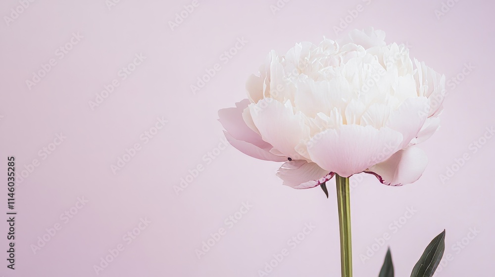 A single soft cream-colored peony against a muted lavender background, close-up shot, Minimalist style A single soft cream-colored peony against a muted lavender background, close-up shot, Minimalist style