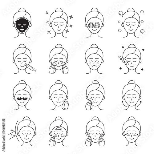 Vector set illustrations about facial skin care.
