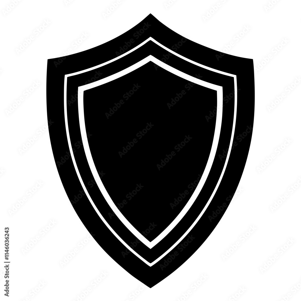 Shield icon vector silhouette on white background Shield icon vector silhouette on white background