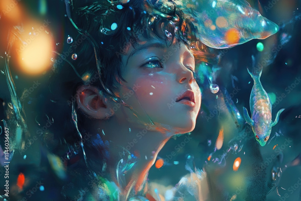 A young girl blows bubbles into the air A young girl blows bubbles into the air