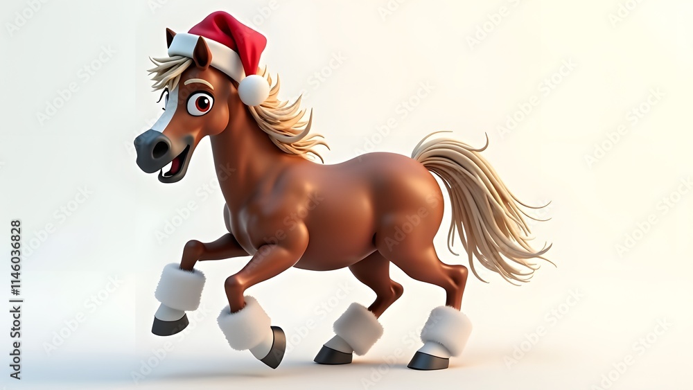 Whimsical Horse in Santa Hat - 3D Animated Style Whimsical Horse in Santa Hat - 3D Animated Style