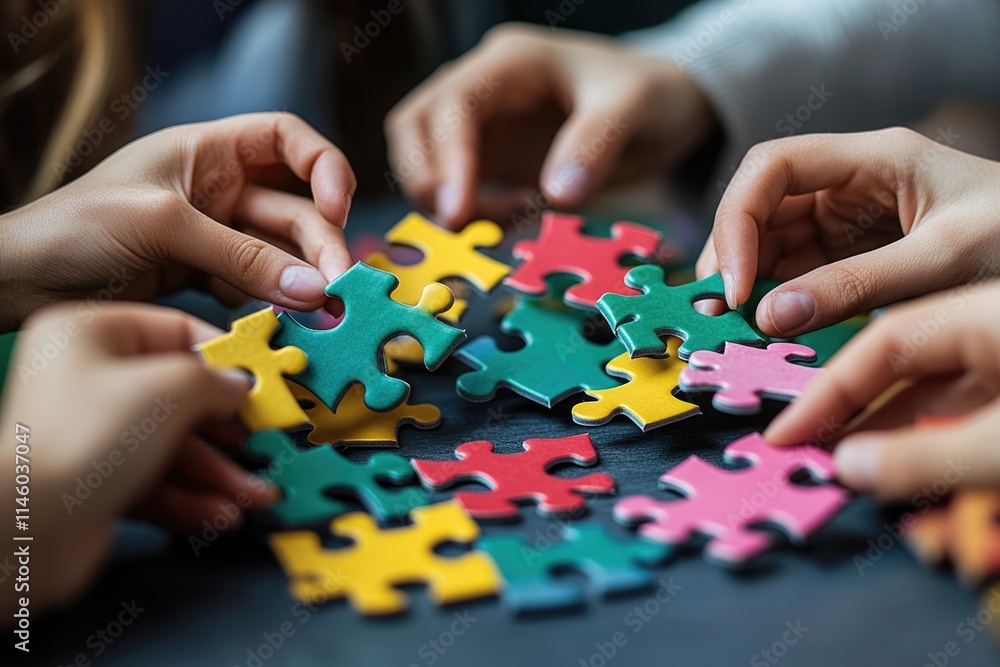 People working on a jigsaw puzzle People working on a jigsaw puzzle
