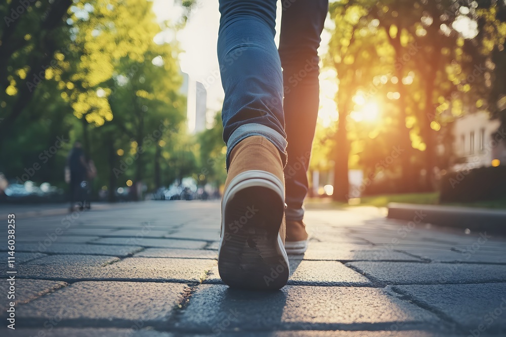 Sunset Walk Person Walking on Cobblestone Path Sunset Walk Person Walking on Cobblestone Path