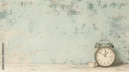 Wallpaper Mural Vintage alarm clock and cup on rustic background. Torontodigital.ca