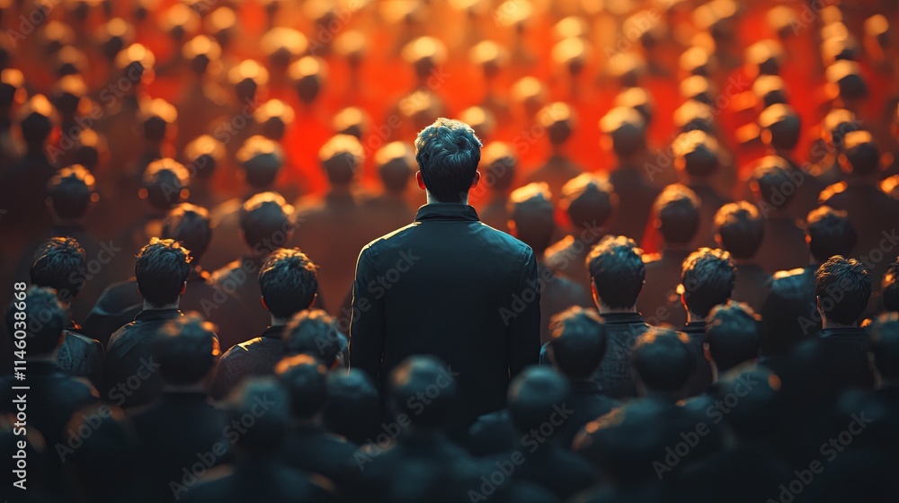 Fototapeta premium A man stands apart from the crowd, embodying the concept of leadership