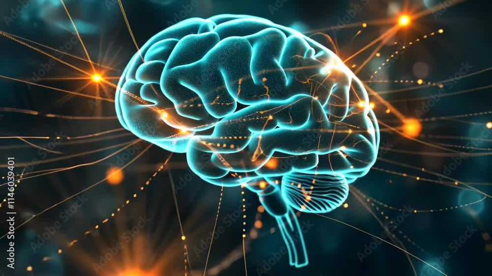 This illustration depicts a luminous representation of the human brain, highlighting its intricate neural connections through vibrant light patterns and colors. This illustration depicts a luminous representation of the human brain, highlighting its intricate neural connections through vibrant light patterns and colors.