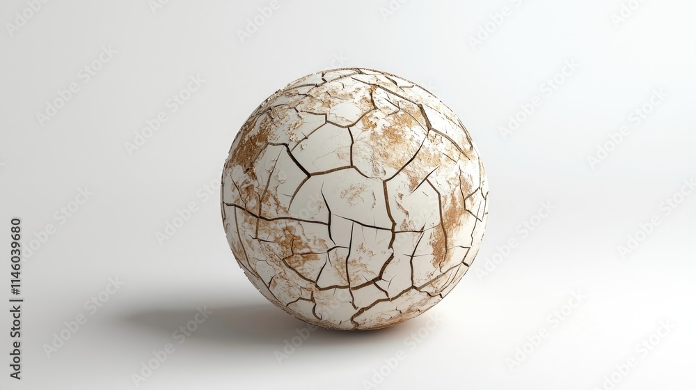 A cracked sphere resembling a weathered globe, symbolizing environmental degradation. A cracked sphere resembling a weathered globe, symbolizing environmental degradation.