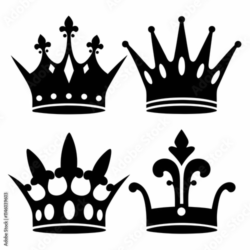 Set of Crowns silhouette vector art illustration