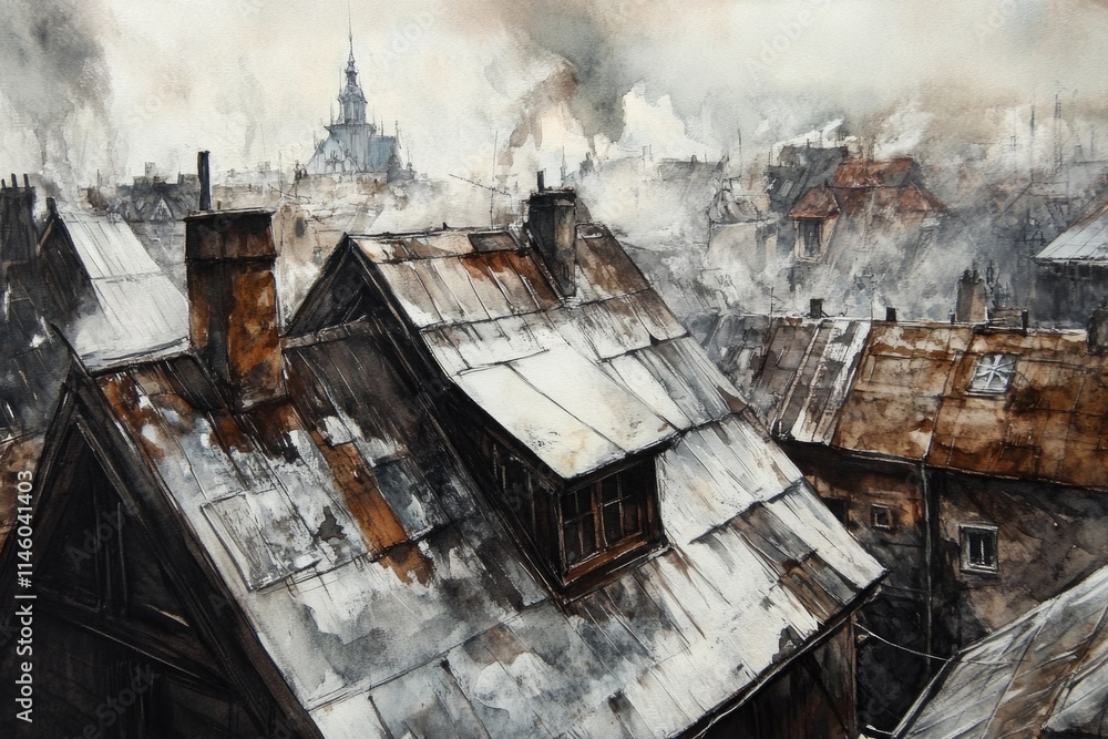 A view of a city from the top of a building, great for urban themes and architecture A view of a city from the top of a building, great for urban themes and architecture