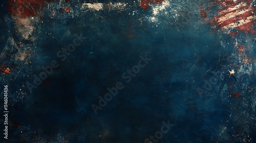 A vintage-style American flag overlay on a rich dark blue grunge background with space for honoring text
