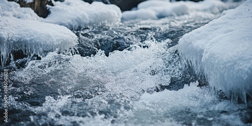 Ice flows in the river, creating a frozen landscape on the water s surface. The ice in the river transforms it into a stunning scene of winter s beauty, showcasing the river s icy charm. photo